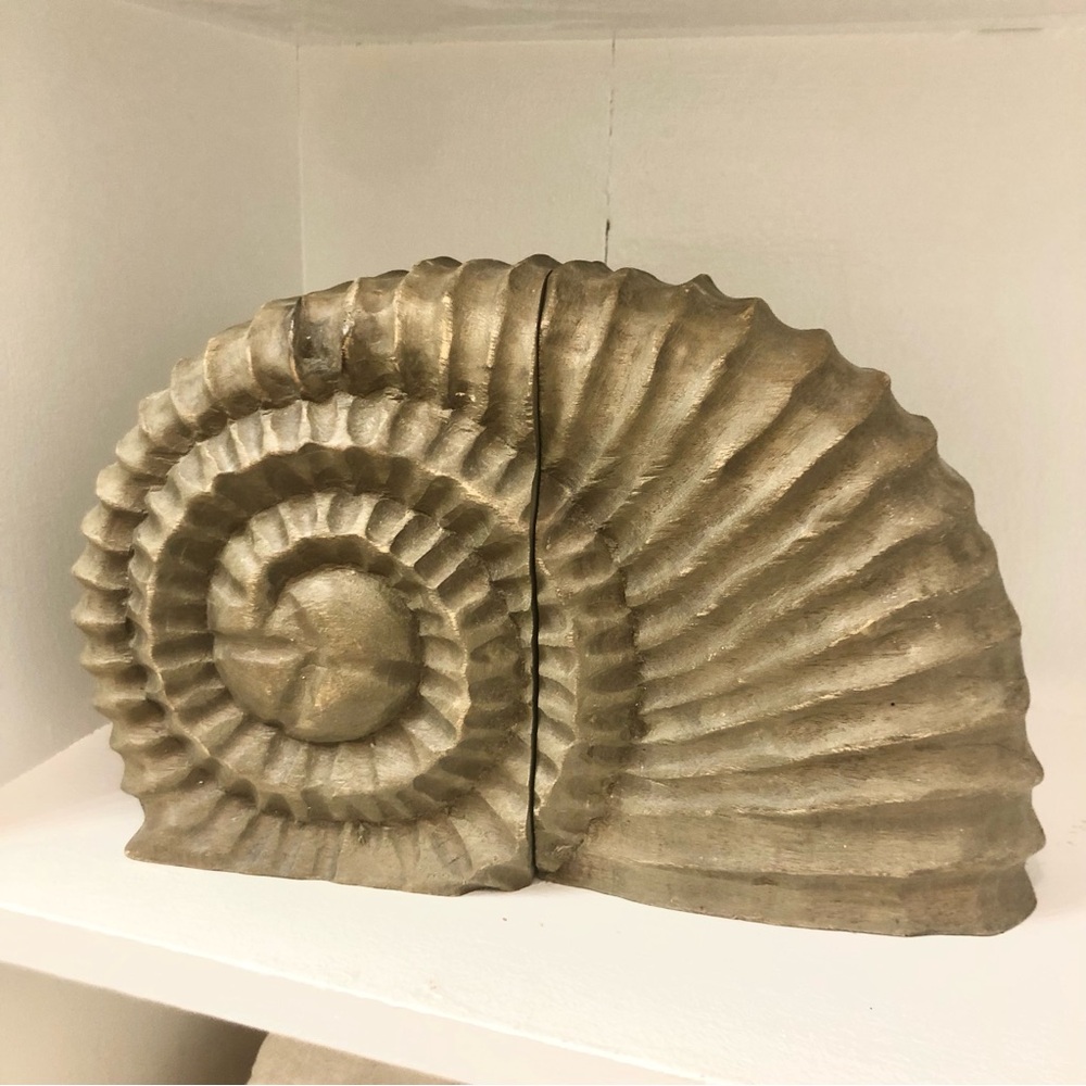 Gold Nautilus Shell Sculpture Book Ends